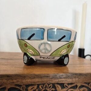 Reclaimed Vintage Peace Van Ceramic Bowl with Blue and Green Accents